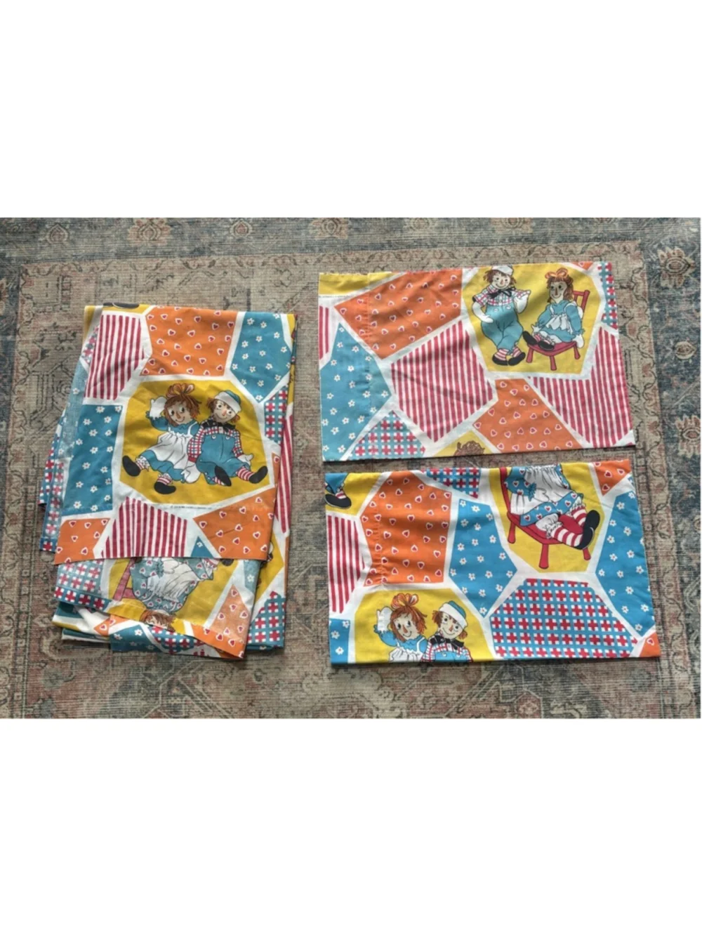 70s Raggedy Ann & Andy Twin 3 Piece Sheet Set Patchwork Bobbs-Merrill